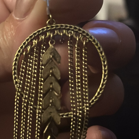 Antique Gold Tone Premier Designs Dangle Hoops - Picture 4 of 5